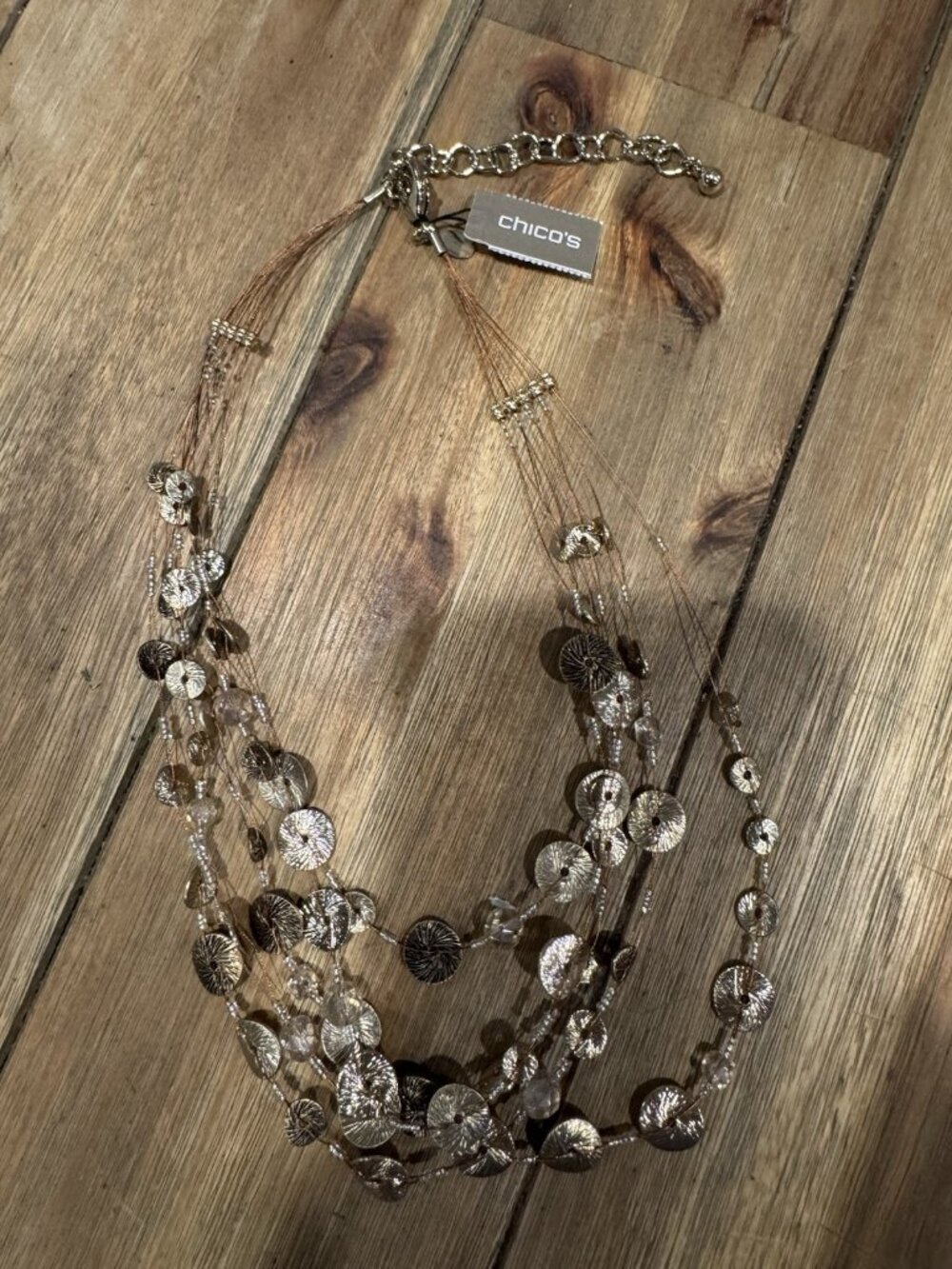 Chicos Gold Tone 16" 5 Layer Chain Seed Bead Beaded Charm Statement Necklace NEW - Picture 11 of 13